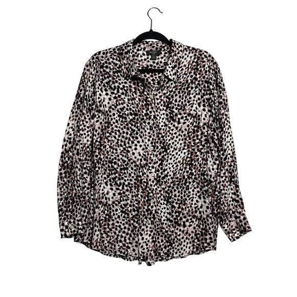 Lord & Taylor Cheetah Leopard Print Long Sleeve Button Up Blouse Top 1X Mobwife - Picture 1 of 13